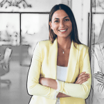 Lächelnde Frau im Anzug im Comic-Style